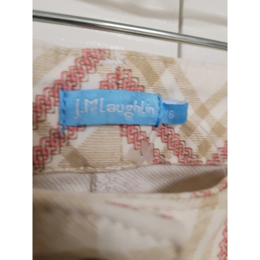 J.McLaughlin Lexi Jean Cream Mini Linked Chain 32X31‎ Sand Plaid Pants Size 6
